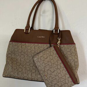 Elegant Brown Calvin Klein Satchel Tote Bag – Stylish & Durable